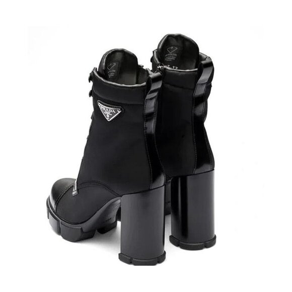 PRADA Women's Spazzolato Nylon Combat Boots Size 35/US5 In Black - Picture 3 of 11